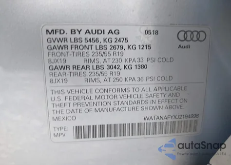 2018 Audi Q5 2.0T Premium/2.0T Tech Premium from USA, damaged, VIN WA1ANAFYXJ2194898